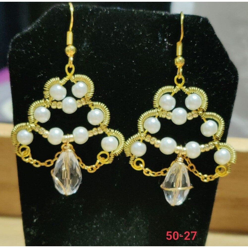 Gold Pearls Crystal Chandler Earrings
